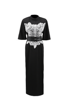 Noir Époque Belted Lace Panel Midi Dress