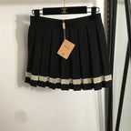 Miu Miu Noir Pleated Mini Skirt with Lace Trim