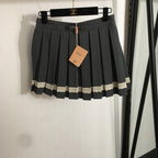 Miu Miu Charcoal Pleated Mini Skirt with Lace Trim