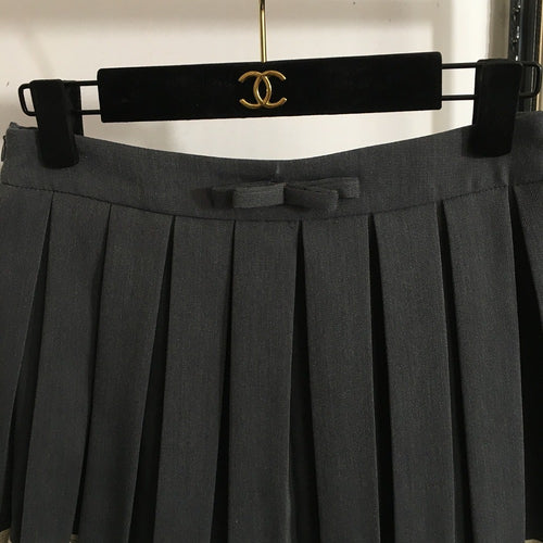 Miu Miu Charcoal Pleated Mini Skirt with Lace Trim