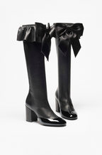 Chanel “Ruffle Royale” Patent-Toe Leather Knee Boots