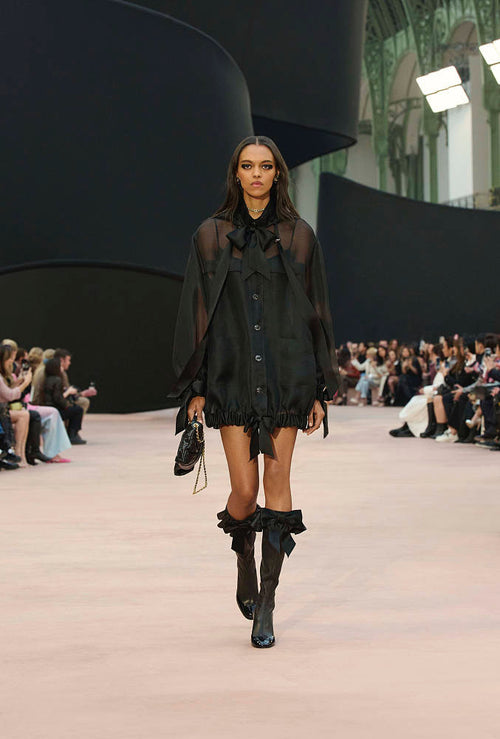 Chanel “Ruffle Royale” Patent-Toe Leather Knee Boots