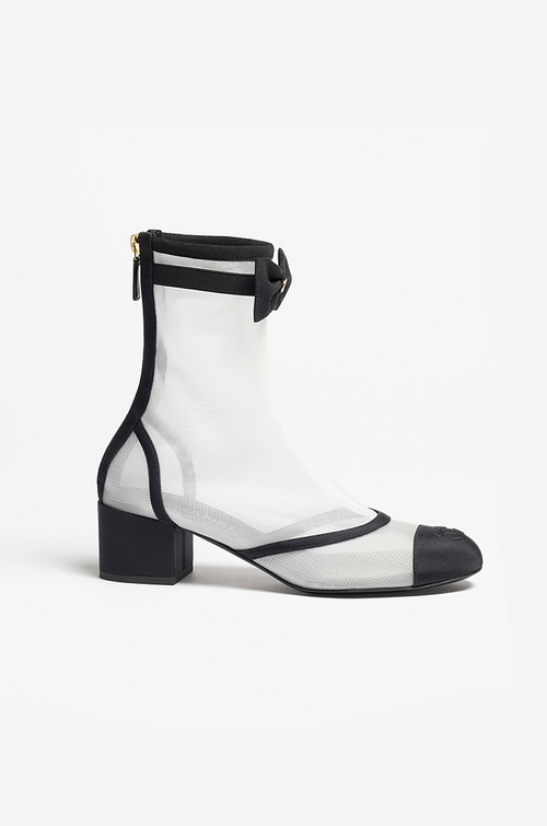 Chanel “Élégance Aérienne” Mesh Bow Ankle Boot – Black & Ivory (Sizes 36–41)