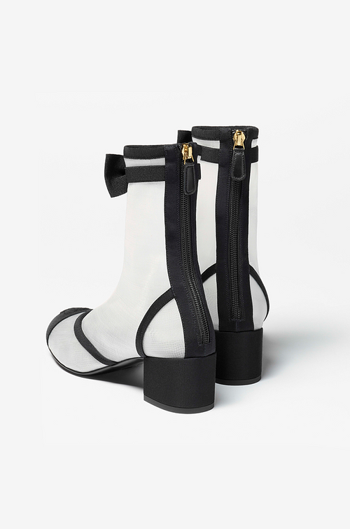 Chanel “Élégance Aérienne” Mesh Bow Ankle Boot – Black & Ivory (Sizes 36–41)