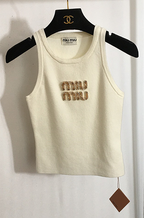 Miu Miu Embellished Logo Knit Tank Top