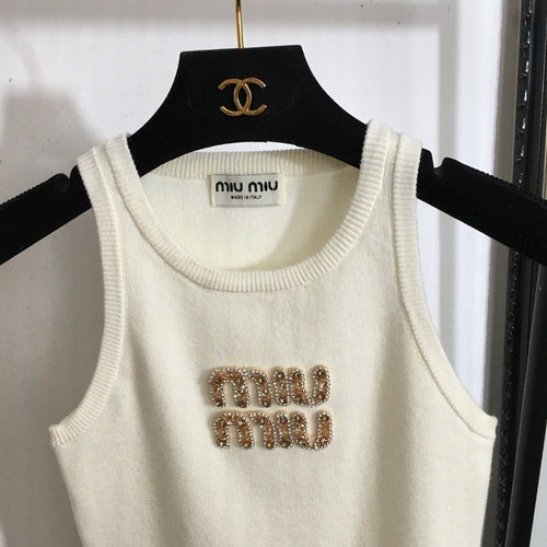 Miu Miu Embellished Logo Knit Tank Top
