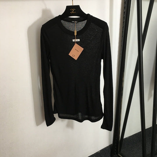 Miu Miu Sheer Logo Long Sleeve Top