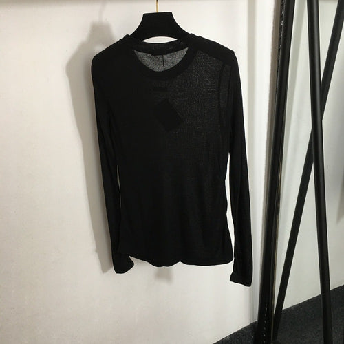 Miu Miu Sheer Logo Long Sleeve Top