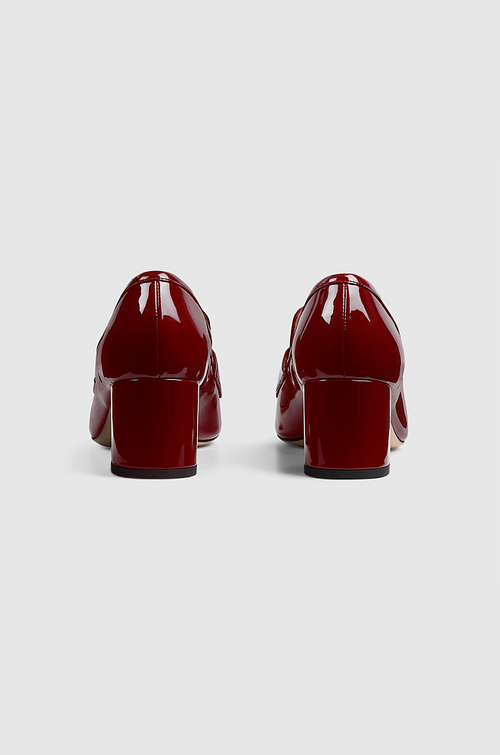 Gucci “Rosso Lucente” Patent Horsebit Block-Heel Loafers