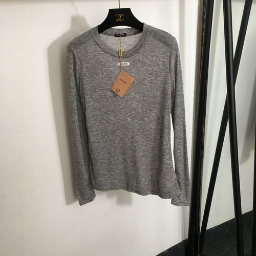 Miu Miu Sheer Logo Long Sleeve Top