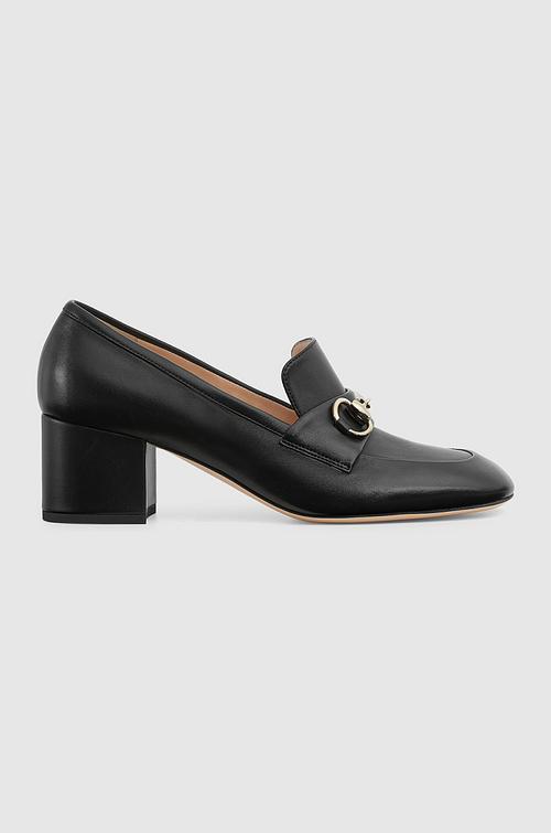 GUCCI “Notte Classica” Black Leather Horsebit Loafer Heels