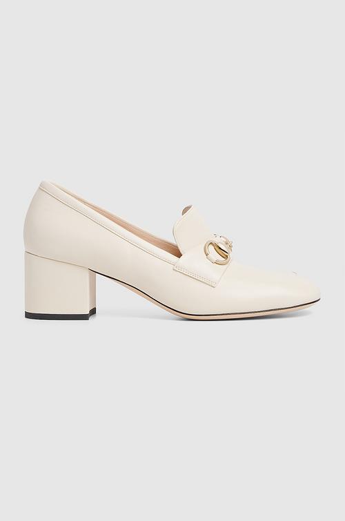 GUCCI “Ivory Romana” Patent Horsebit Block-Heel Loafer (36–42)