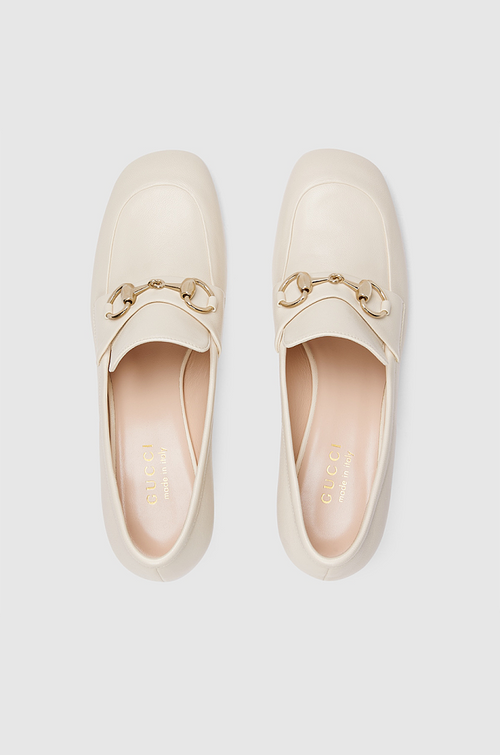 GUCCI “Ivory Romana” Patent Horsebit Block-Heel Loafer (36–42)