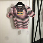Chanel Candy Stripe Knit Logo Tee