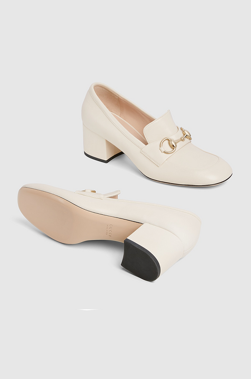 GUCCI “Ivory Romana” Patent Horsebit Block-Heel Loafer (36–42)