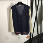 Miu Miu Contrast Sleeve Knit Cardigan – Navy/Ivory (One Size)