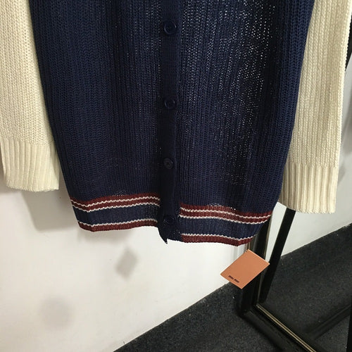 Miu Miu Contrast Sleeve Knit Cardigan – Navy/Ivory (One Size)