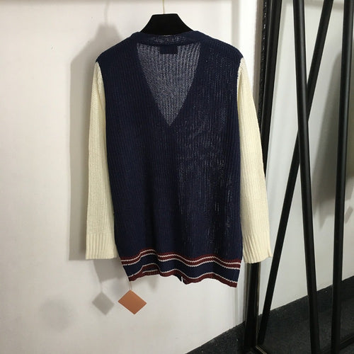 Miu Miu Contrast Sleeve Knit Cardigan – Navy/Ivory (One Size)