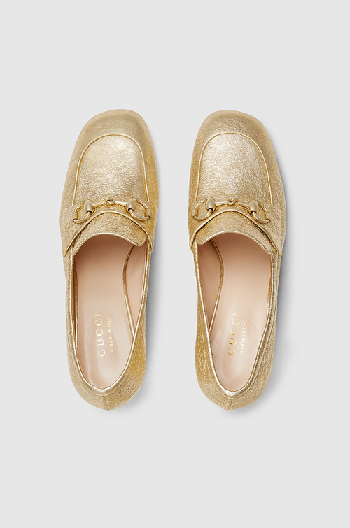 GUCCI “Aurum Classica” Metallic Gold Horsebit Block-Heel Loafer (36–42)