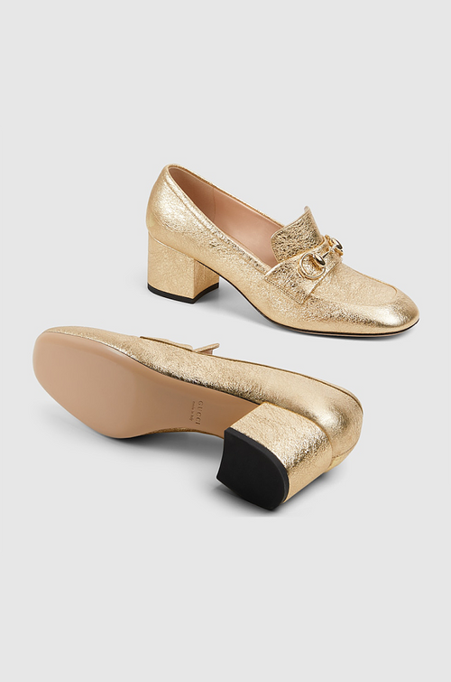 GUCCI “Aurum Classica” Metallic Gold Horsebit Block-Heel Loafer (36–42)