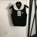 Chanel Knit Sleeveless Top with Contrast Collar – Black & Ivory