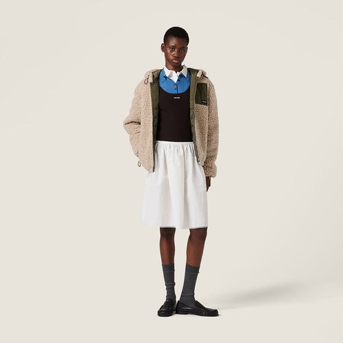 Miu Miu “Alpine Bouclé Shearling Hooded Jacket” — Oatmilk Beige (S–L)