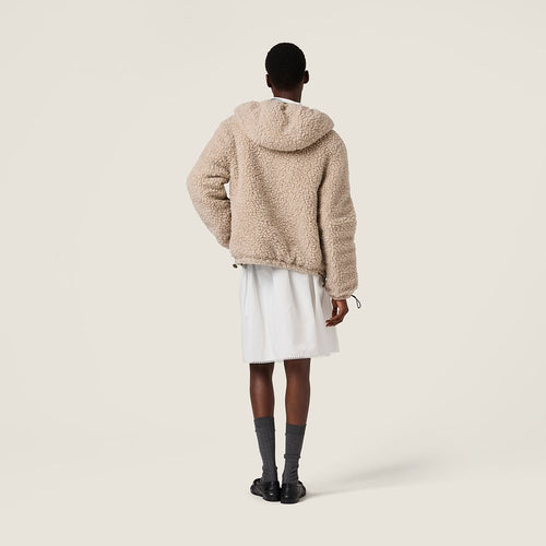 Miu Miu “Alpine Bouclé Shearling Hooded Jacket” — Oatmilk Beige (S–L)