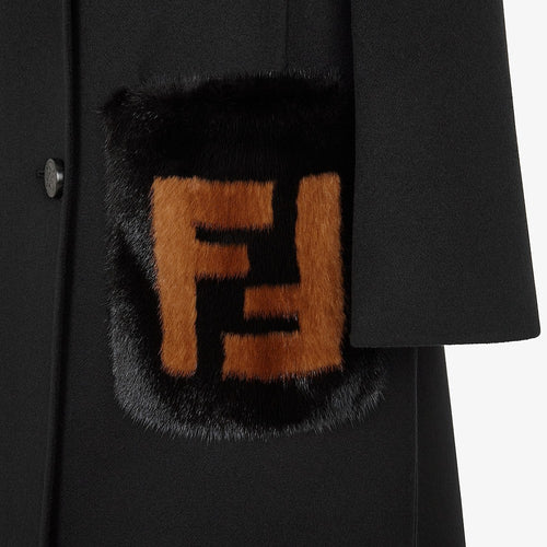 Fendi “Iconica Roma” Double-Breasted Wool Coat with FF Fur Pockets — Black (S–L)