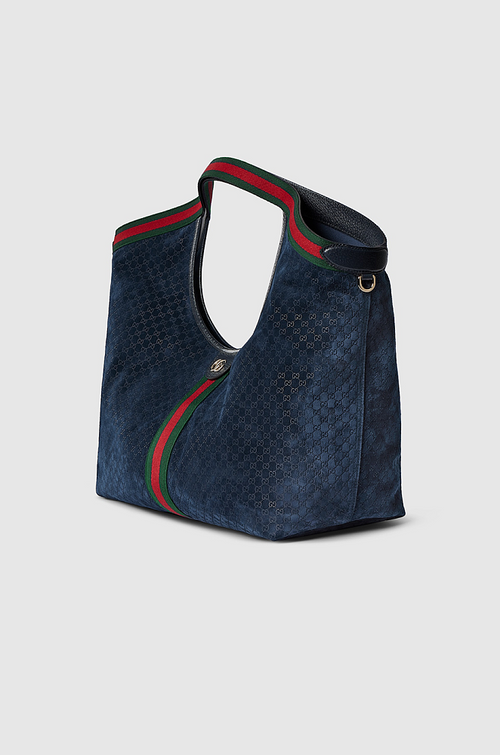 Gucci “Velvet Jackie Eclipse” GG Suede Hobo Tote – Navy