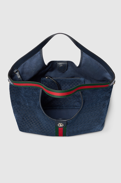 Gucci “Velvet Jackie Eclipse” GG Suede Hobo Tote – Navy