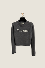 Miu Miu “Luna Iconique” Cropped Logo Knit Sweater