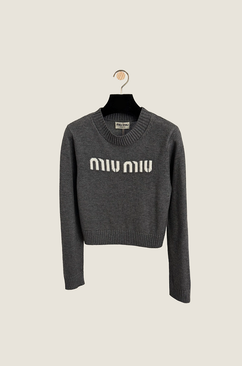 Miu Miu “Luna Iconique” Cropped Logo Knit Sweater