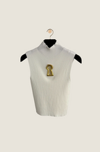 Schiaparelli “Clé du Palais” Sculpted Keyhole Ribbed Sleeveless Top