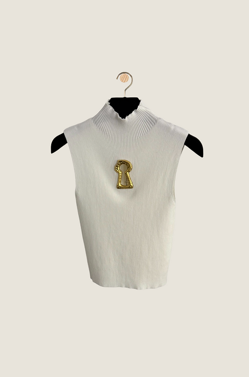 Schiaparelli “Clé du Palais” Sculpted Keyhole Ribbed Sleeveless Top