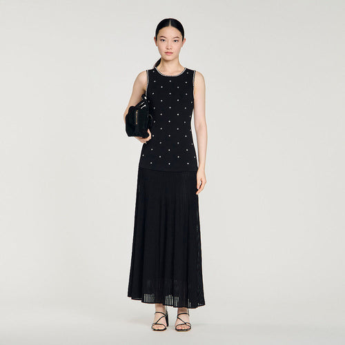 Sandro Nuit Étoilée Embellished Knit Midi Dress