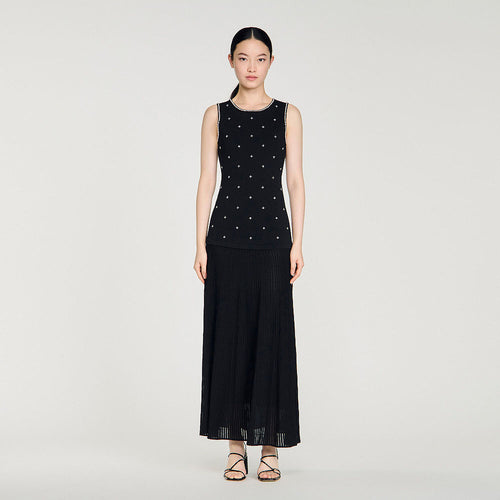 Sandro Nuit Étoilée Embellished Knit Midi Dress