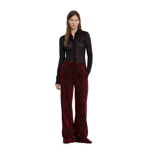 Gucci GG Velvet Wide-Leg Trousers – Bordeaux Royale