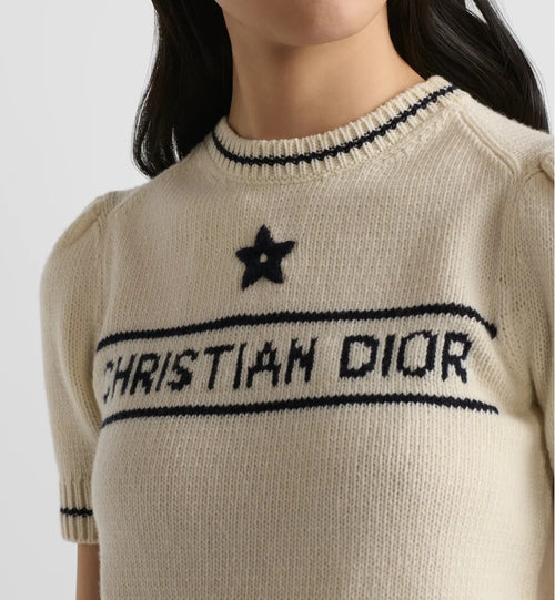 Christian Dior Embroidered Star Intarsia Knit Top – Navy & Ivory