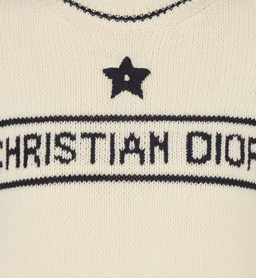 Christian Dior Embroidered Star Intarsia Knit Top – Navy & Ivory