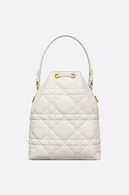 Dior Caro Bucket Bag in Cannage Calfskin with Gold-Tone Hardware – Ivory