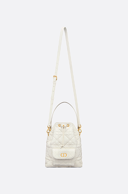 Dior Caro Bucket Bag in Cannage Calfskin with Gold-Tone Hardware – Ivory
