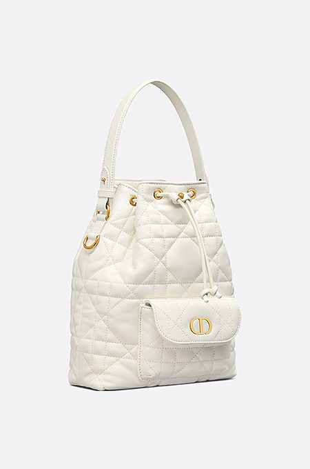 Dior Caro Bucket Bag in Cannage Calfskin with Gold-Tone Hardware – Ivory