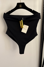 Balmain Noir Étreinte Off-Shoulder Sculpt Bodysuit