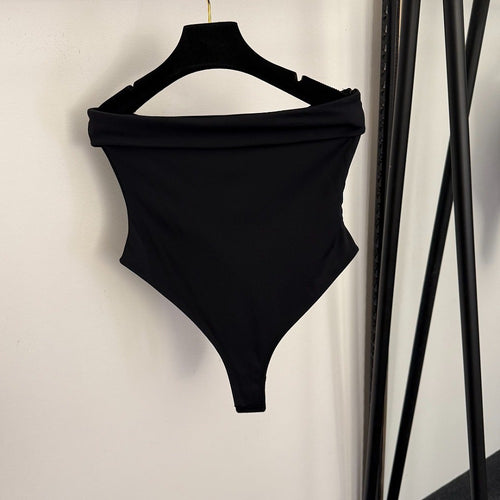 Balmain Noir Étreinte Off-Shoulder Sculpt Bodysuit