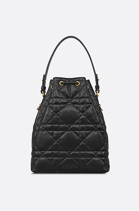 Christian Dior Small Caro Bucket Bag in Black Cannage Lambskin