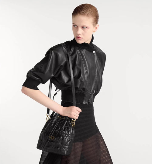 Christian Dior Small Caro Bucket Bag in Black Cannage Lambskin