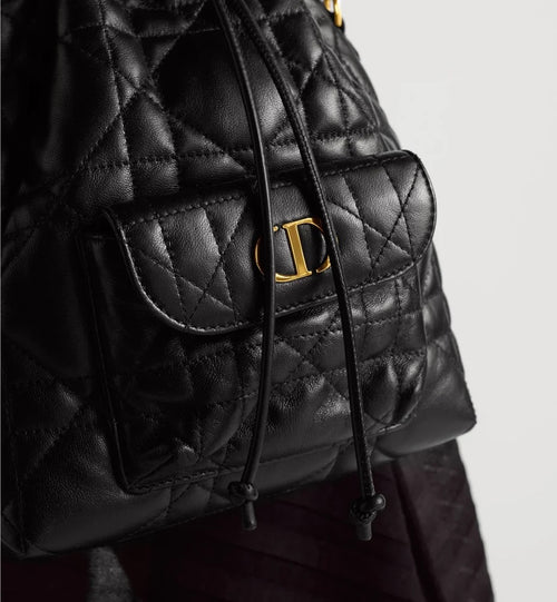 Christian Dior Small Caro Bucket Bag in Black Cannage Lambskin