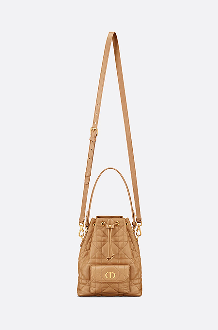 Christian Dior Small Caro Bucket Bag in Camel Cannage Lambskin