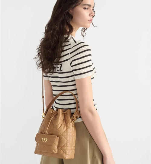 Christian Dior Small Caro Bucket Bag in Camel Cannage Lambskin