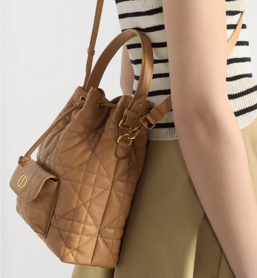 Christian Dior Small Caro Bucket Bag in Camel Cannage Lambskin